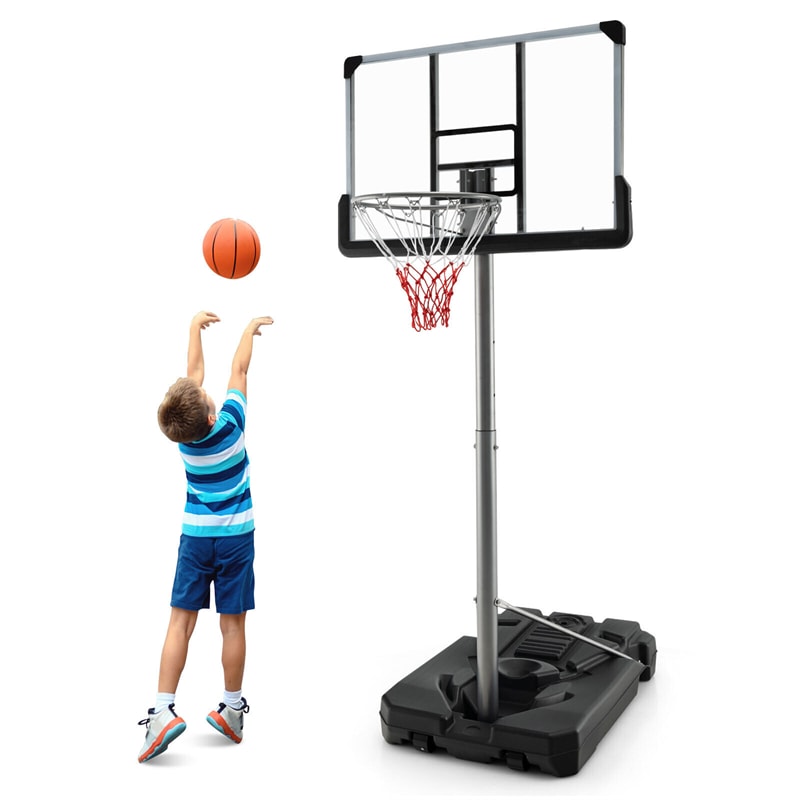 Portable Outdoor Basketball Hoop 64’’-79’’ Adjustable Poolside Basketball Goal System with 44 Backboard Wheeled Fillable Base
