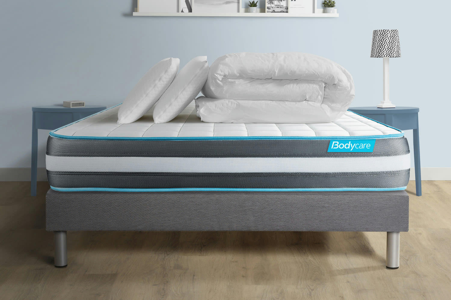 BODYFORM - Pack matelas sommier kit 140x190 oreiller couette