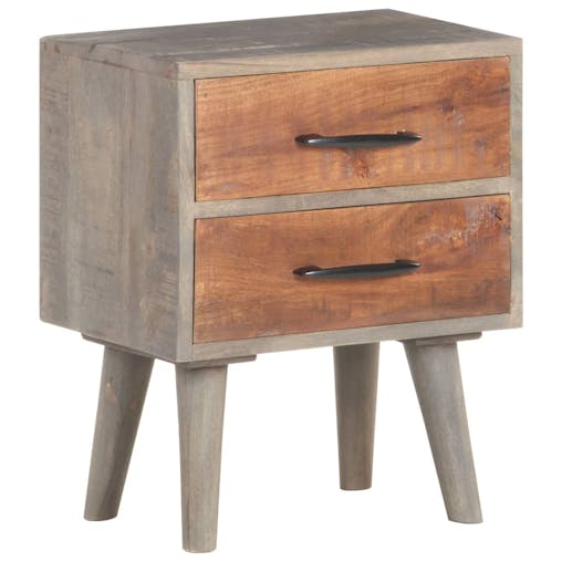 NNEVL Bedside Cabinet Grey 40x30x50 cm Solid Rough Mango Wood