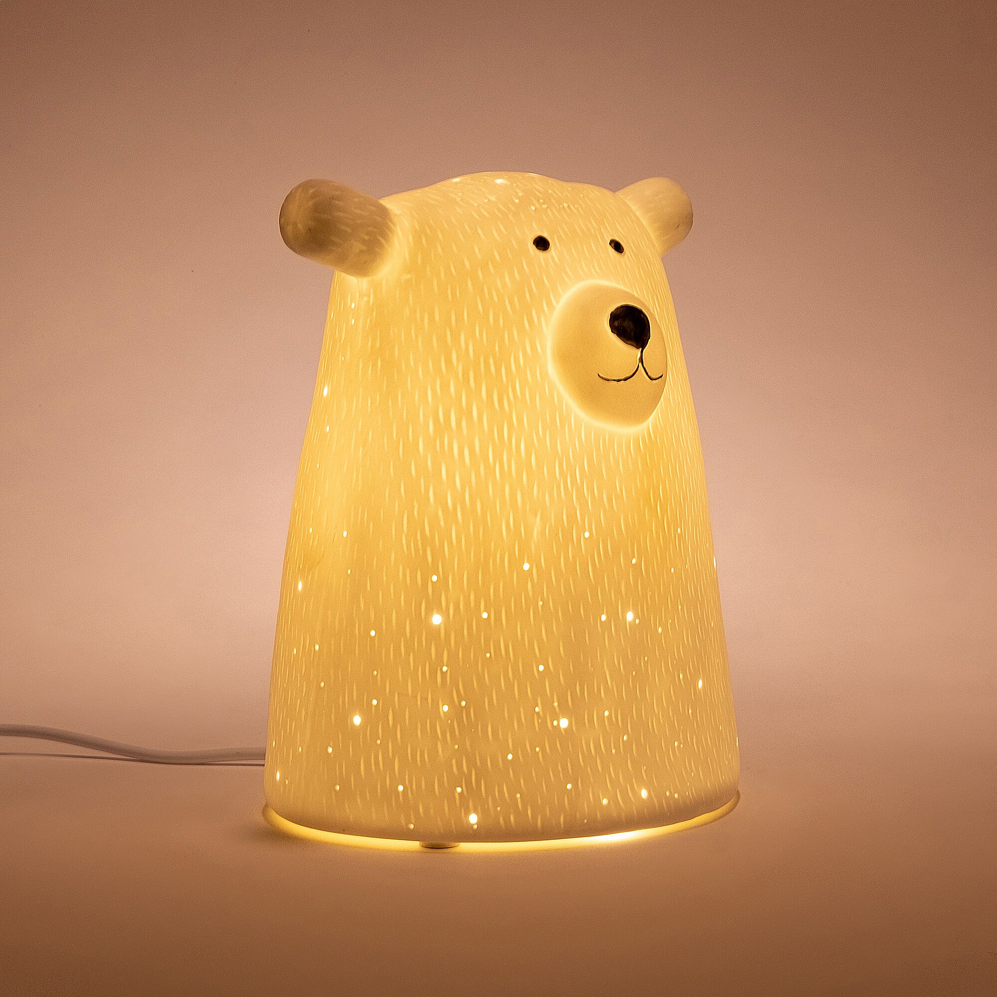 LUMY - Lampe à poser électrifiée forme ours en porcelaine H16,2cm - blanc