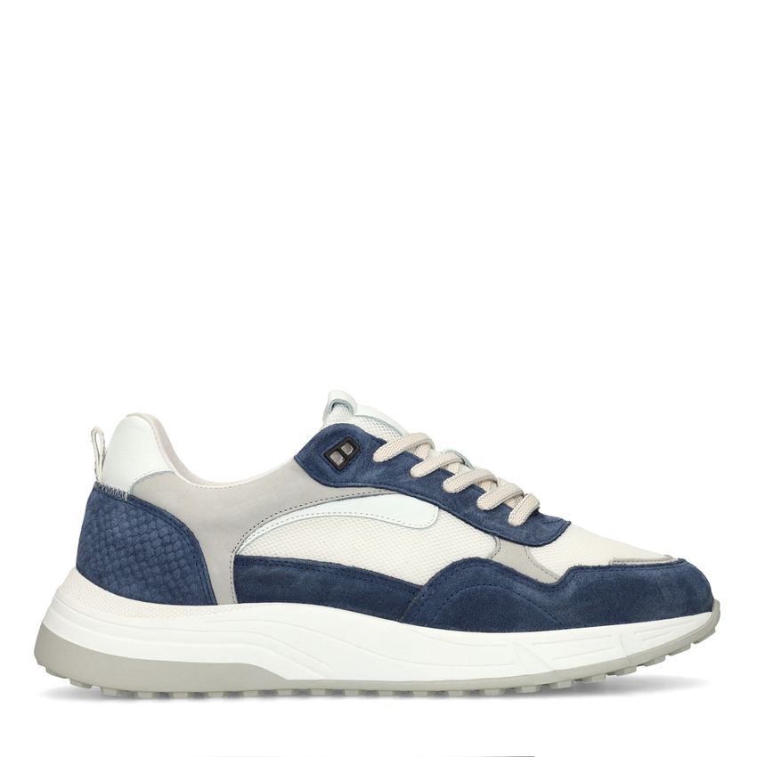 Manfield Blauwe suède sneakers met leren details