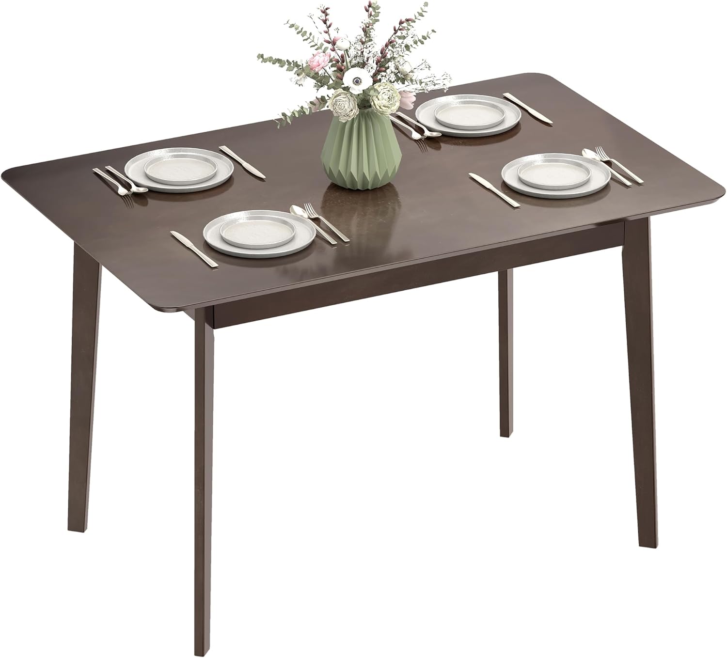 HOMCOM 47 Mid-Century Modern Dining Table for 4, Rectangular Kitchen Table with Wood Grain Finish, Tapered Legs, Wood Frame for Small Spaces, Dining Room, Apartment, Easy to Assemble, Dark Mahogany