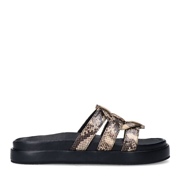 Snakeprint slippers met plateauzool