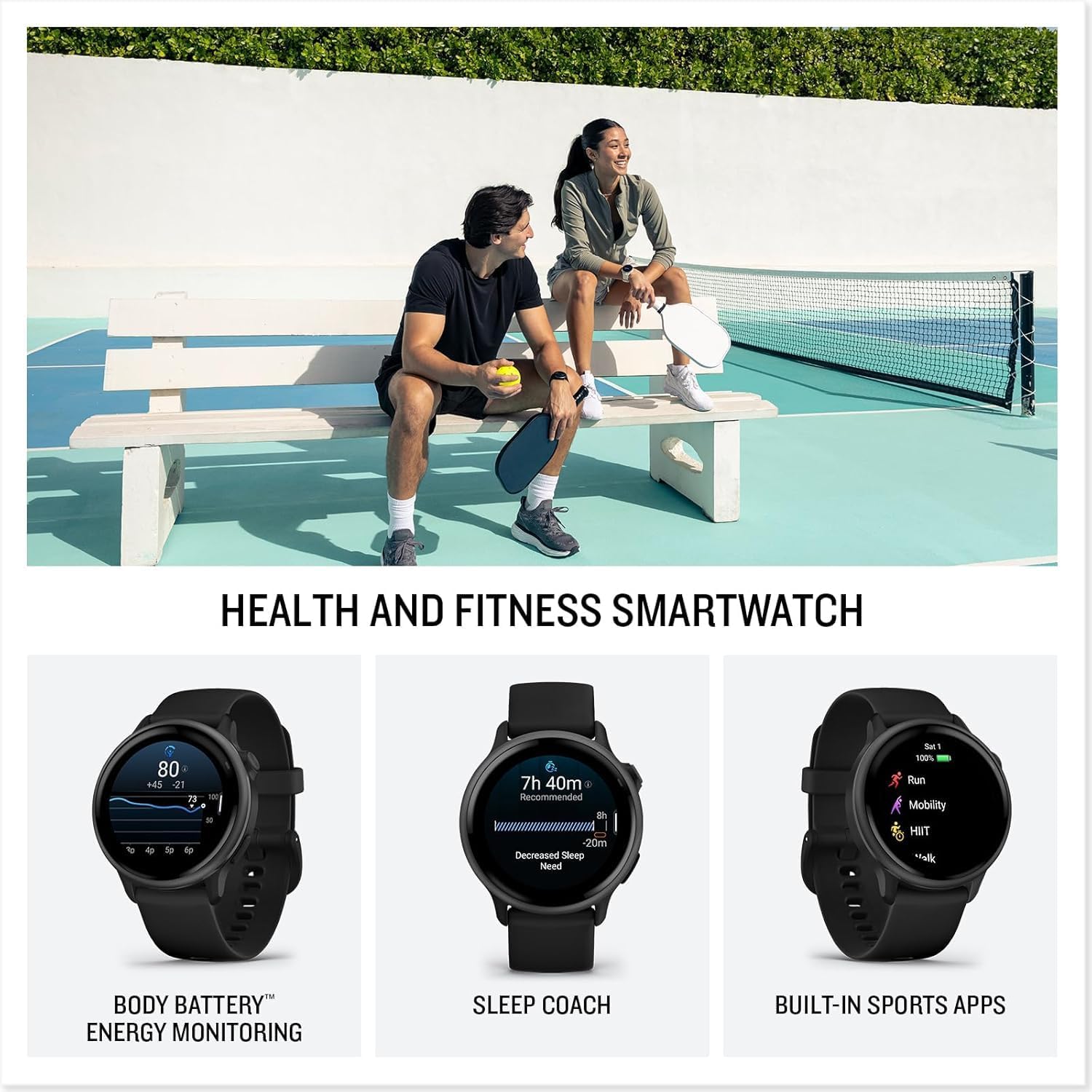 Garmin vivoactive 6 GPS Smartwatch with AMOLED Display  Slate | Advanced Health and Fitness Features  Up to 11 Day Battery  Energy Monitoring  Sleep Coach | with Signature Series Power Bundle