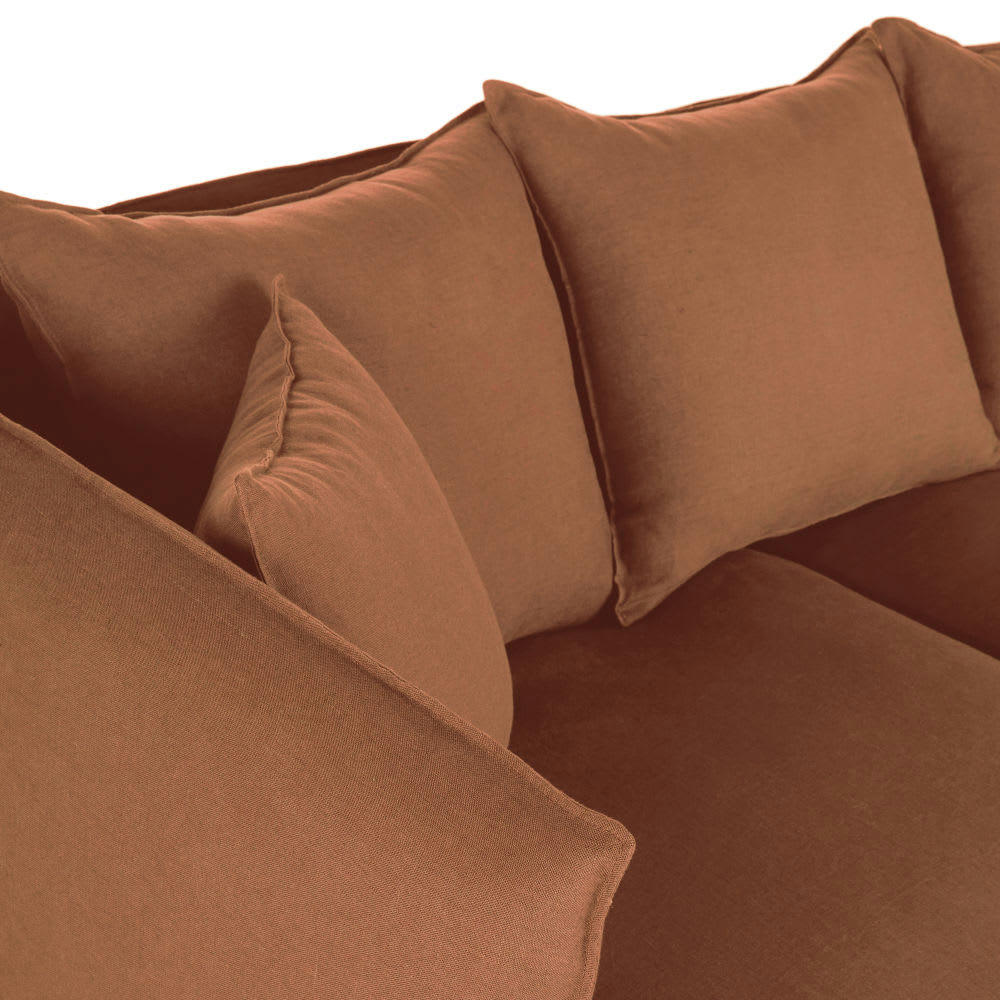 Louvain - Housse de canapé d'angle gauche en lin froissé orange de Sienne