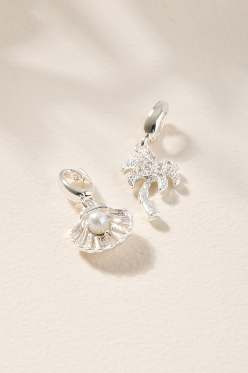 Pearl Shell and Palm Tree Charm Set Silver