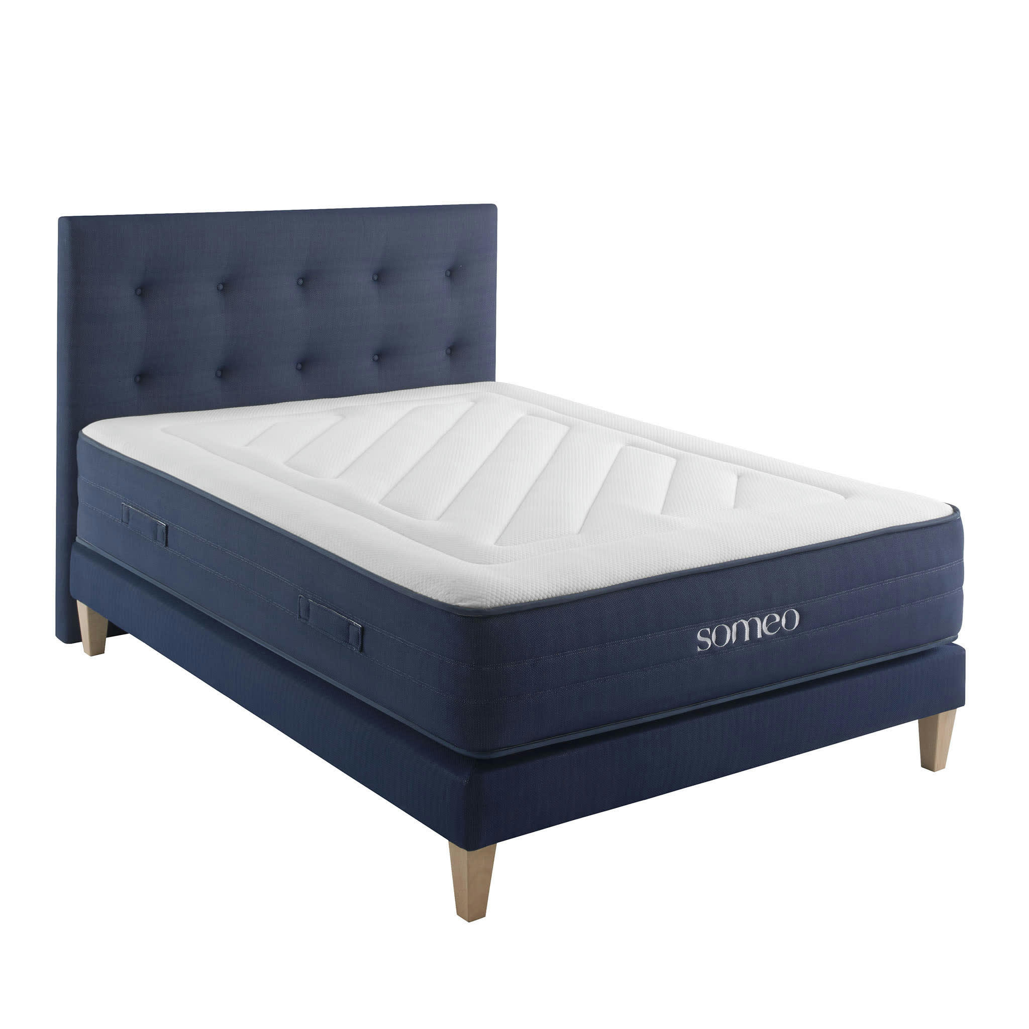 REVE 700 - Ensemble matelas ressorts, latex et, sommier, pieds et tête de lit 180