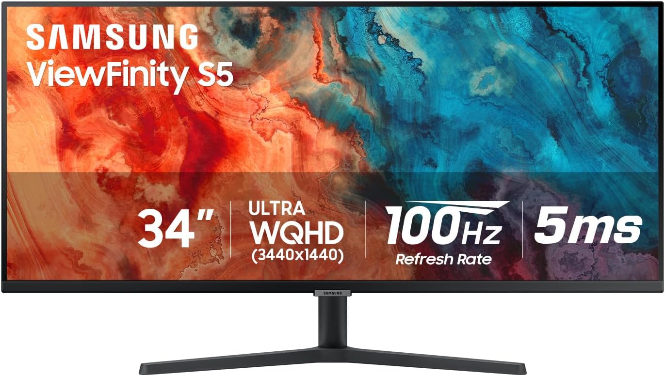 Samsung 34 ViewFinity S50GC Series Ultrawide QHD Monitor  100Hz  5ms  HDR10  AMD FreeSync  Ultrawide Screen  Eye Care  Thin Bezels  PIP  PBP  LS34C50DGANXZA  2023  Black