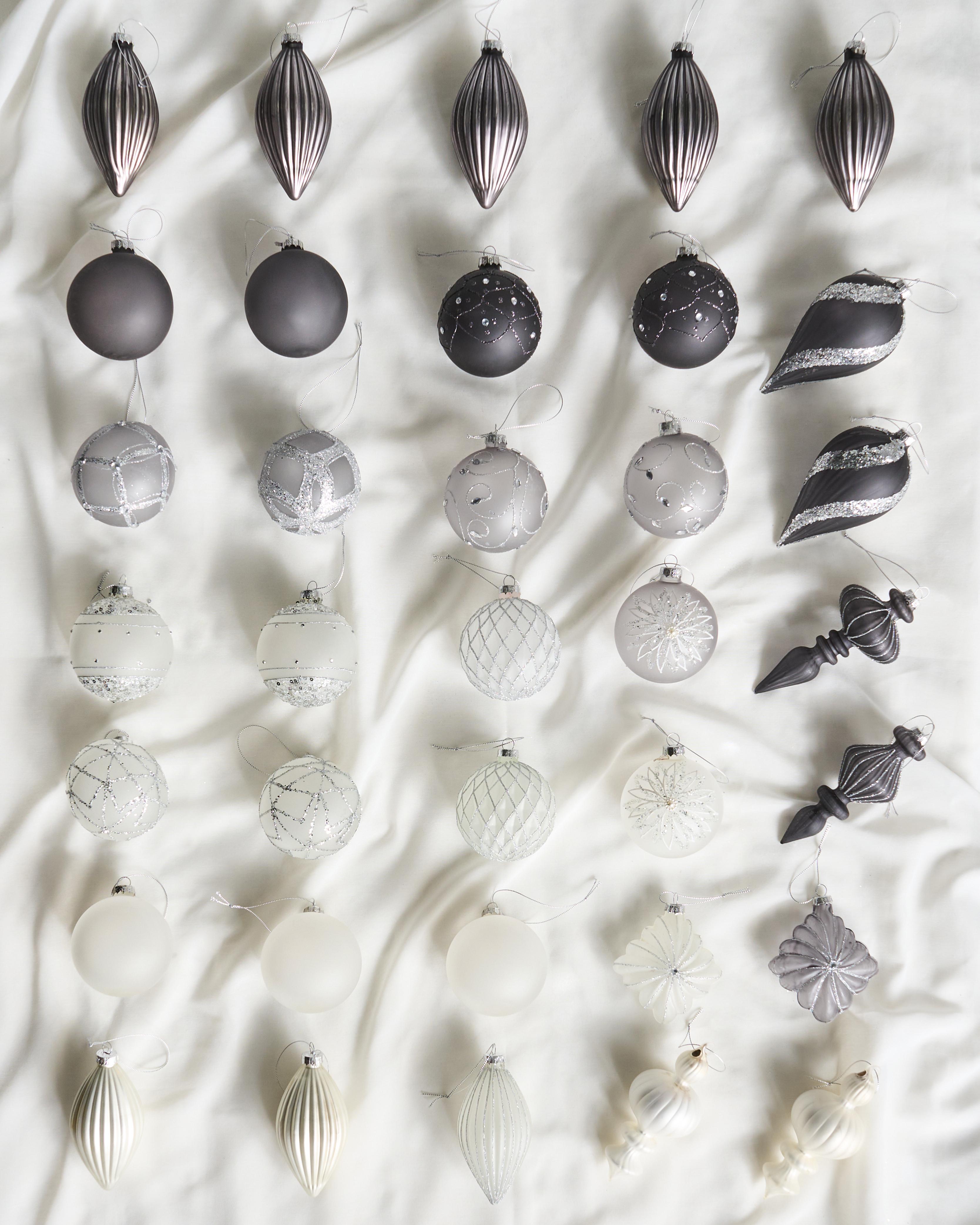 Set of 35 Baubles FROSTFALL Glass Grey