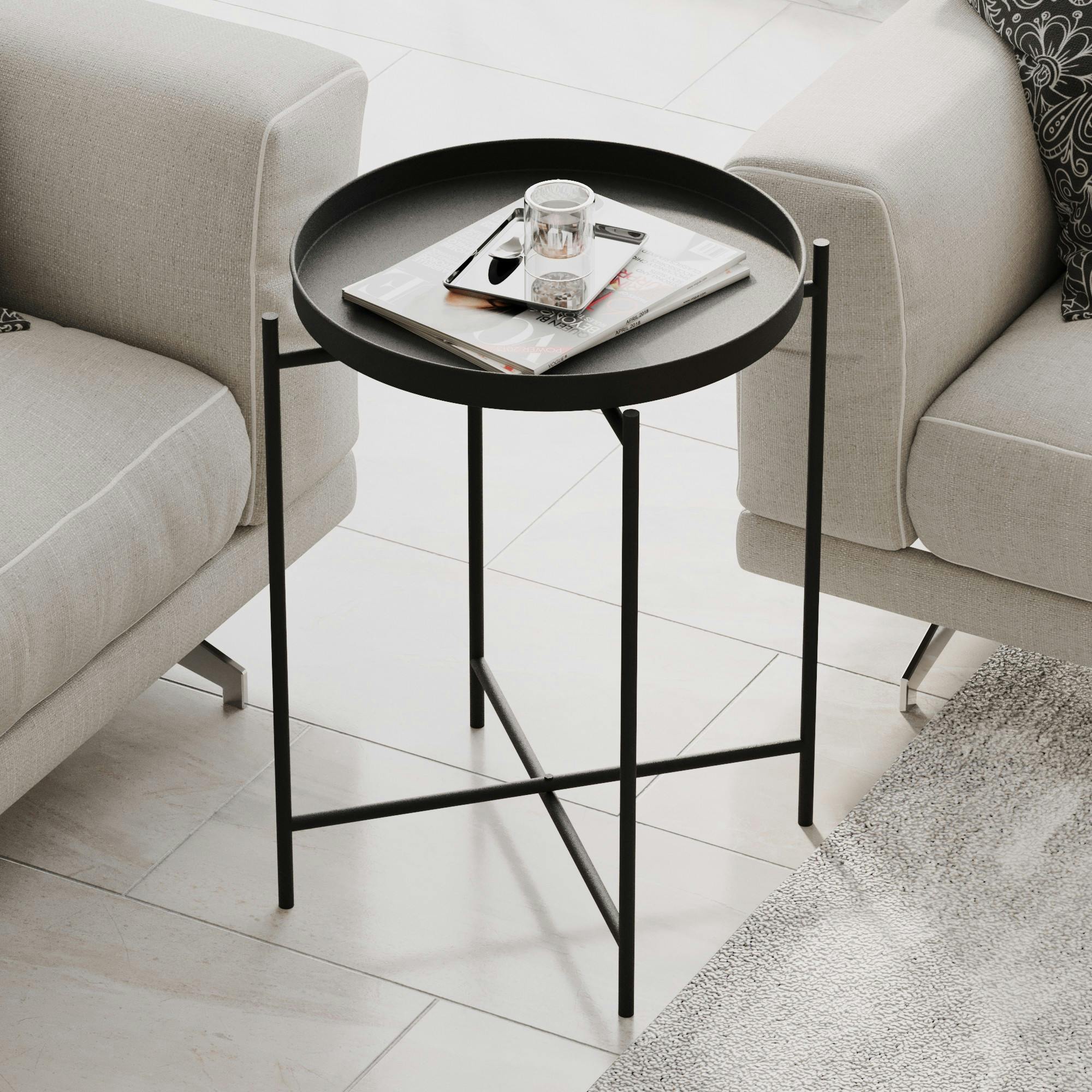 Petite table d’appoint noire - structure ronde, métal SFAX