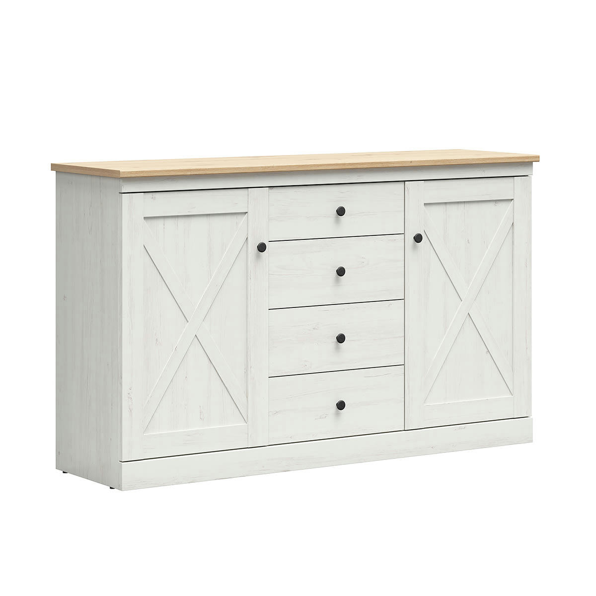 - Buffet 2 portes 4 tiroirs stratifiés blanc et naturel