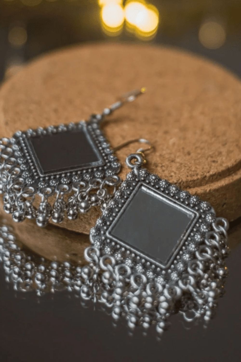 The Colourful Aura Large Mirror Geometric Oxidised Drop Earrings
