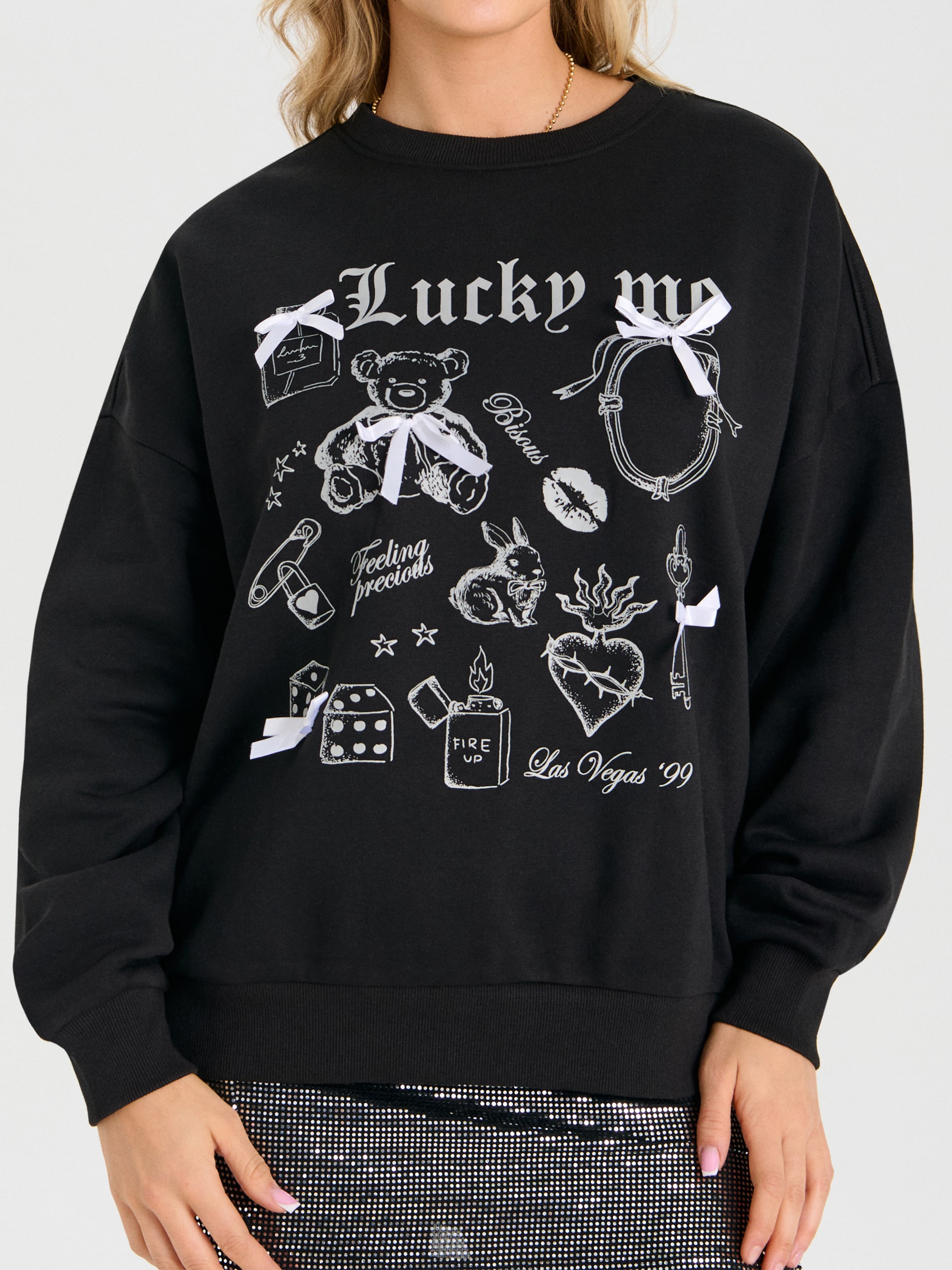 Bluza crewneck z nadrukiem i kokardami
