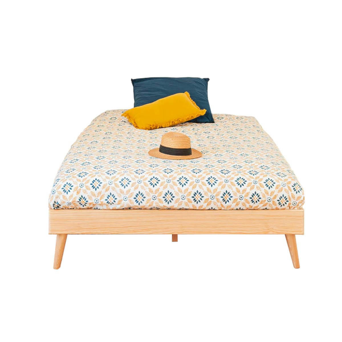DORIS - Pack lit avec pieds et matelas 120x190 cm bois massif