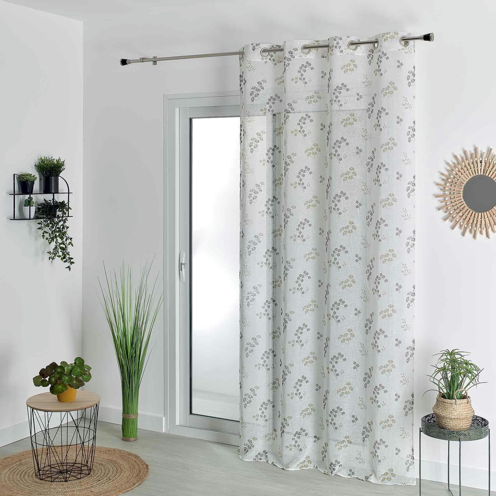 - Voilage tamisant en étamine fleurie polyester taupe 140x240 cm