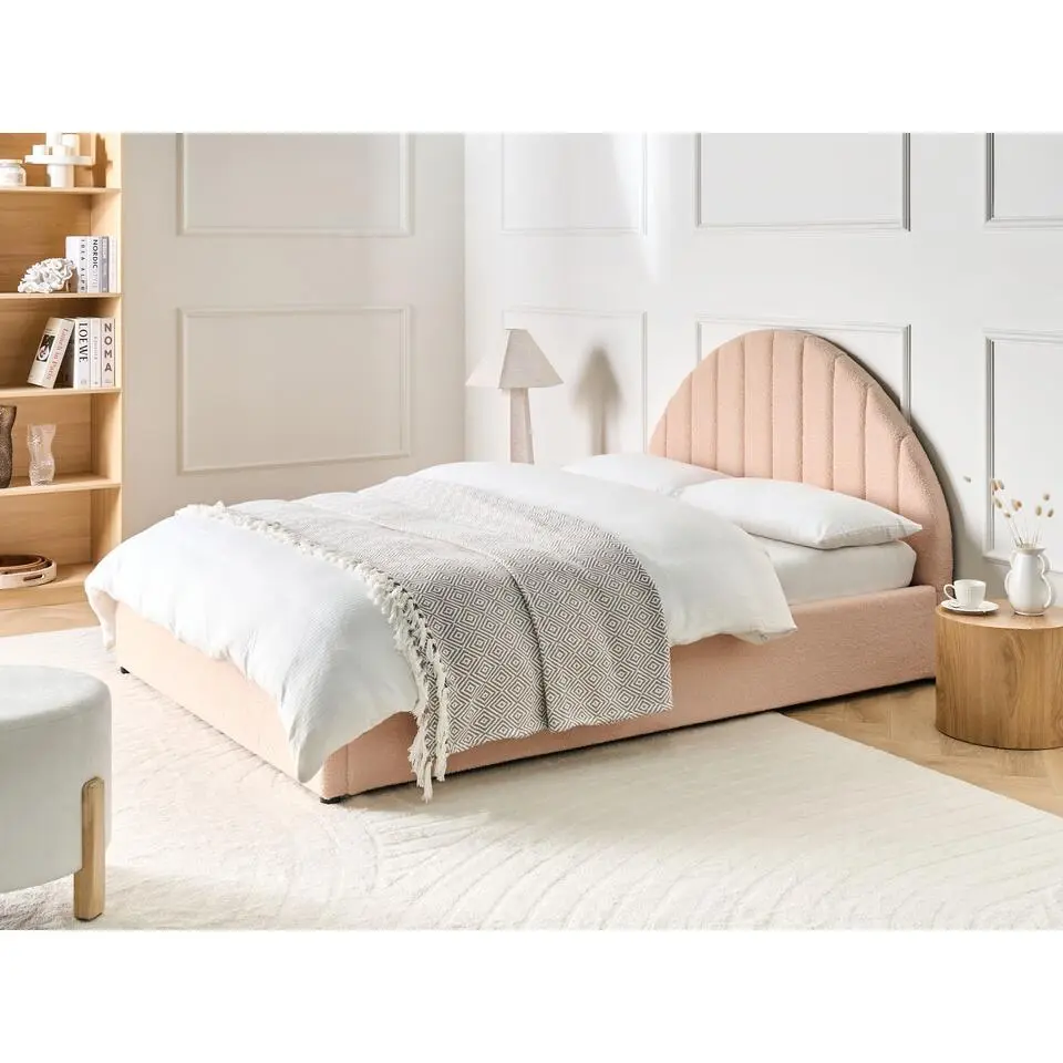 CHADENET - Bed met opbergruimte - Perzikroze - 140 x 200 cm - Boucl&eacute;