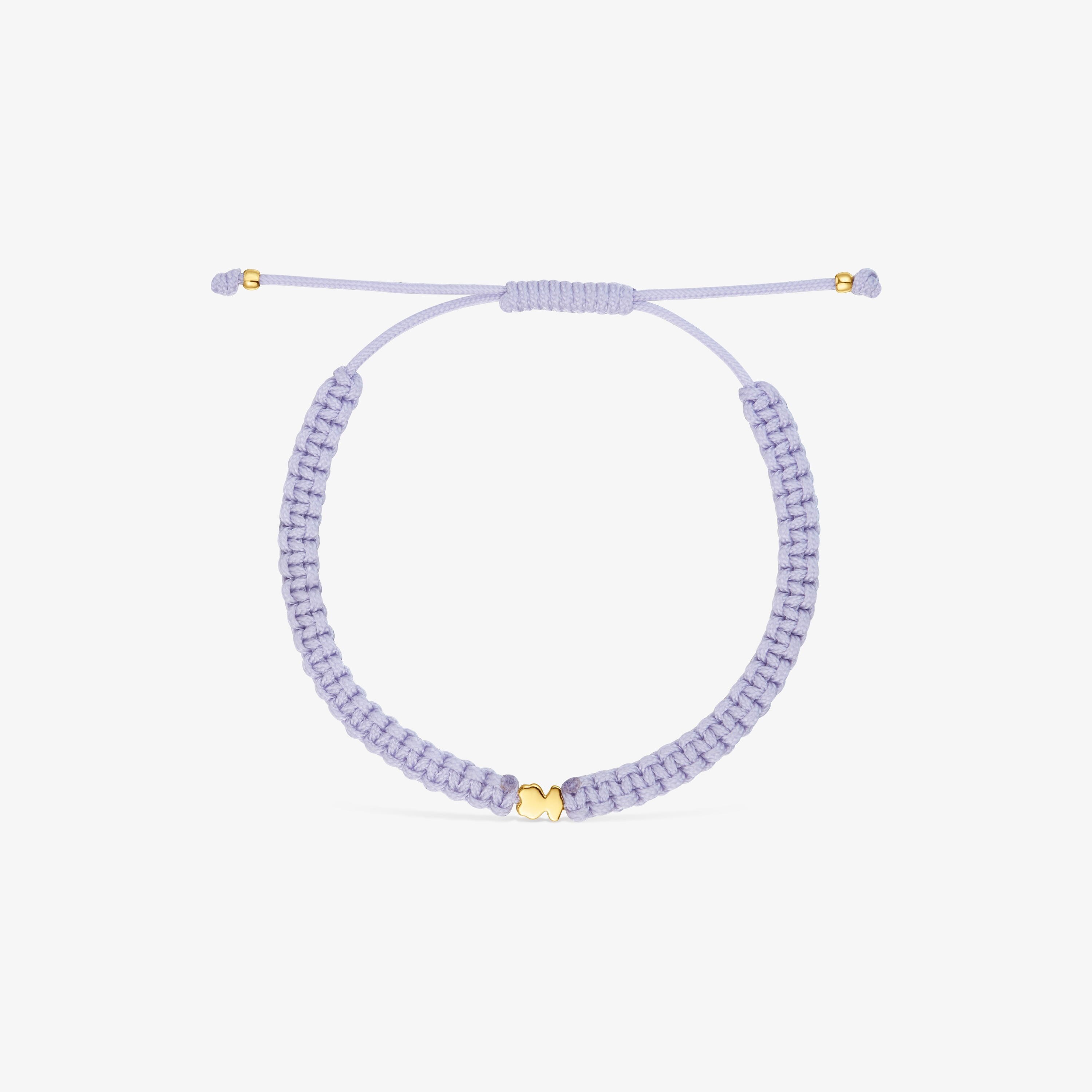 Pulsera oso con baño de oro 18 kt sobre plata y nylon malva TOUS Motivos
