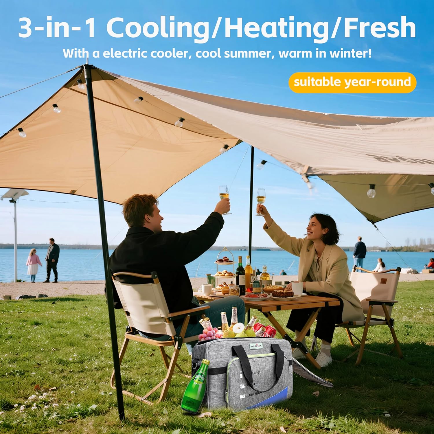 26Q Portable Electric Car Cooler Bag with Active Cooling, Dual Zones, and 38dB Silent - 3 Layer Insulated Temperature Buffer for Road Travel, Camping, Gift