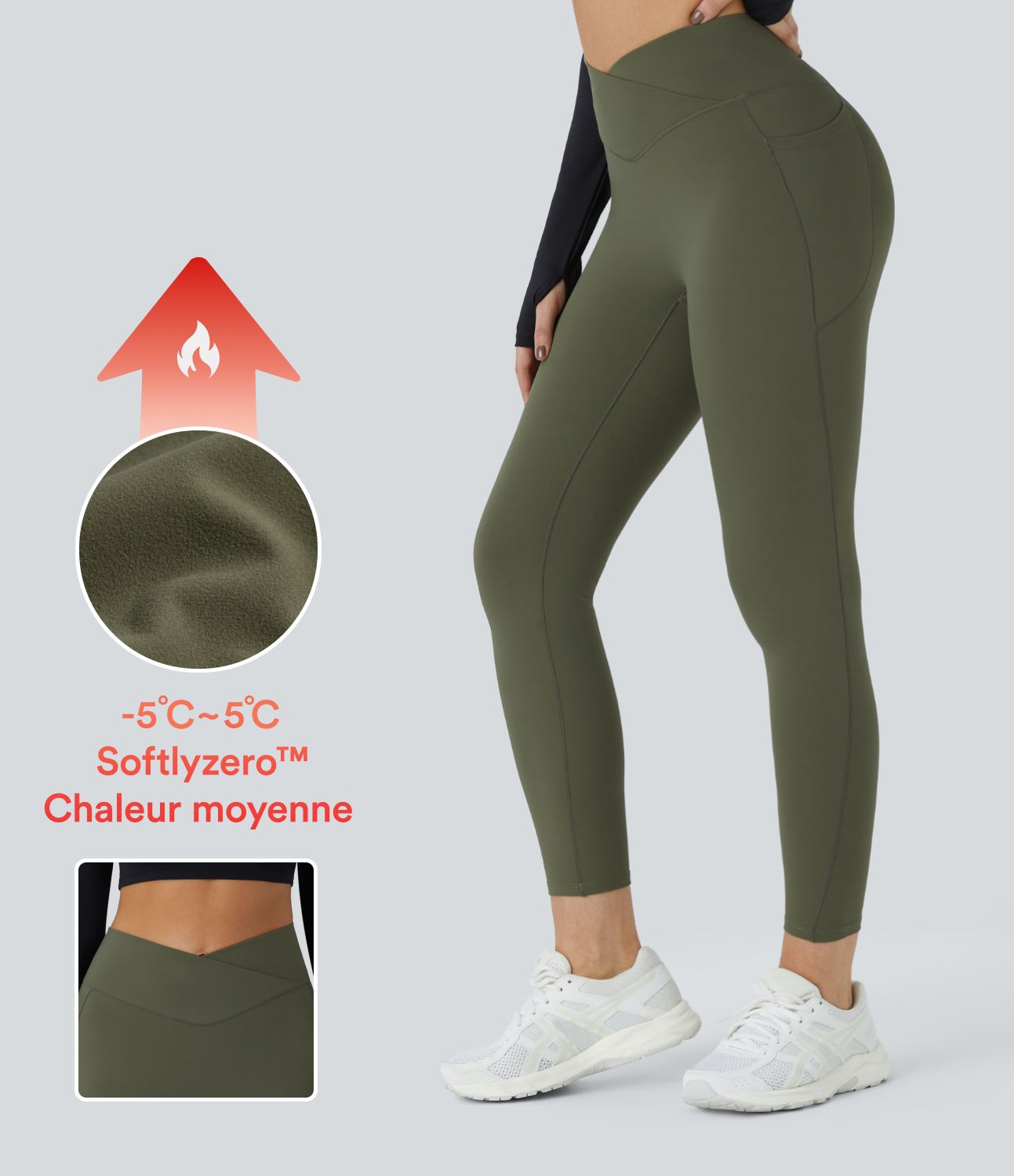 Softlyzero™ Polaire Legging Yoga à Taille Haute Thermique Croisée avec Poches Latérales