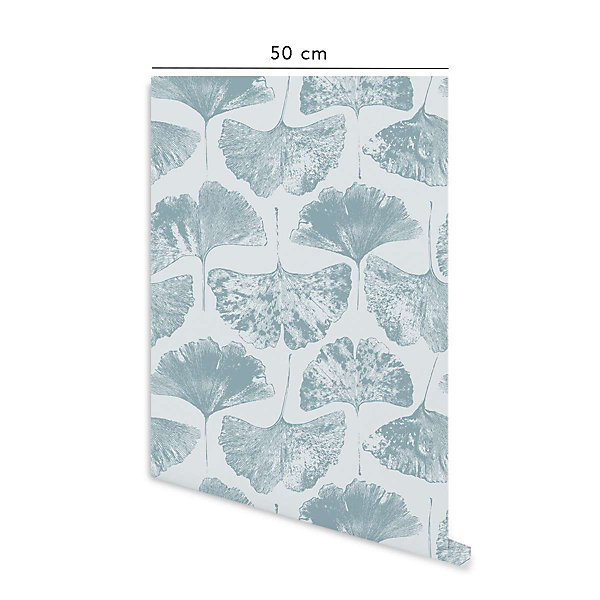 Papier peint adhésif feuille de gingko bleu en vinyle lavable et amovible - 1 rouleau 50x300 cm - Decochic