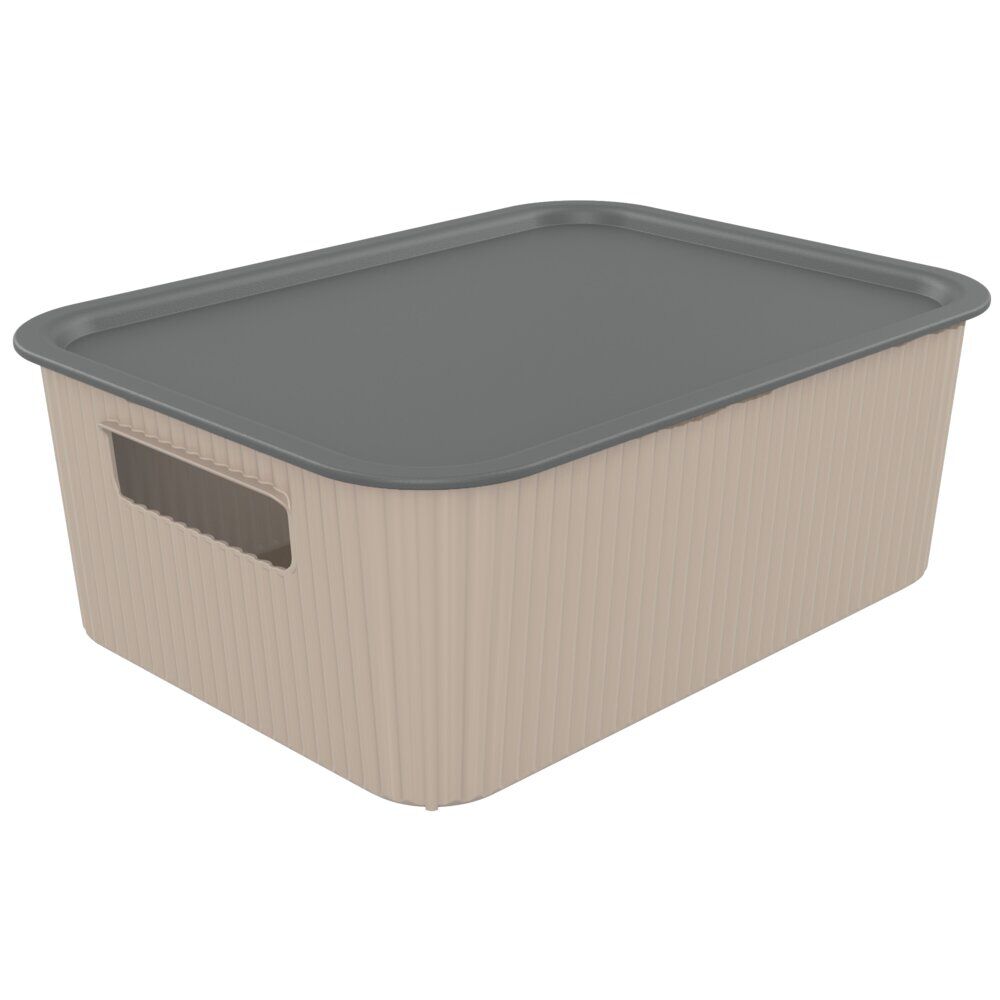Panier de rangement 10L Vibox plastique beige avec couvercle gris 35x27xH13cm