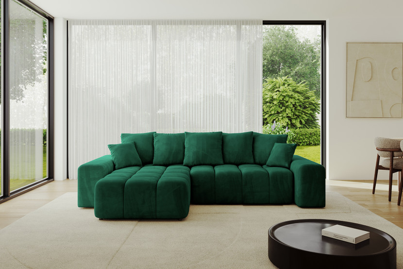 Narożnik lewostronny ENIL-L - 297x189x68 cm Ciemny zielony