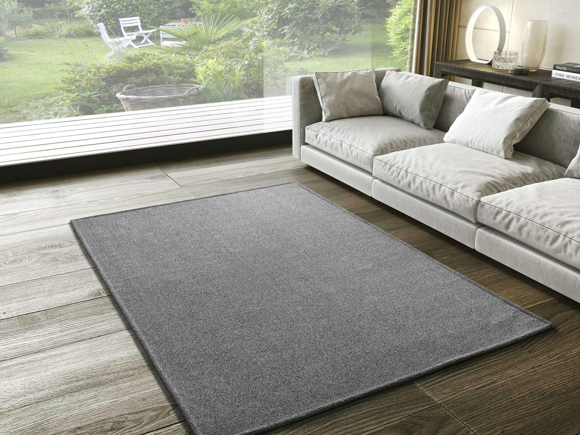 SAFFI - Tapis lavable au design neutre en gris, 140X200 cm