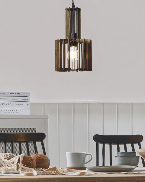Lampa wisząca oświetlenie ciemne drewno