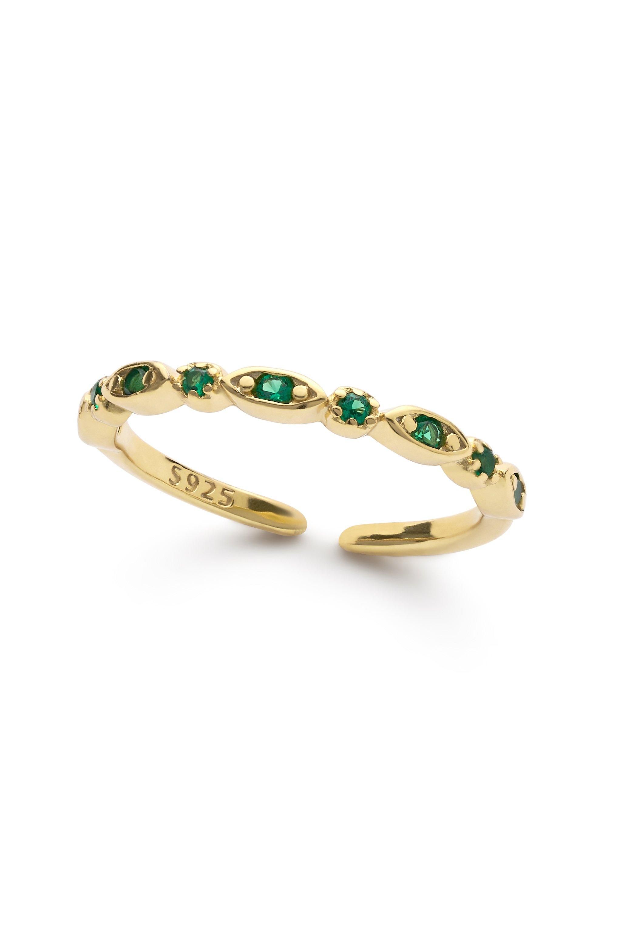 Elk & Bloom 14K Dainty Gold Green Zirconia Ring