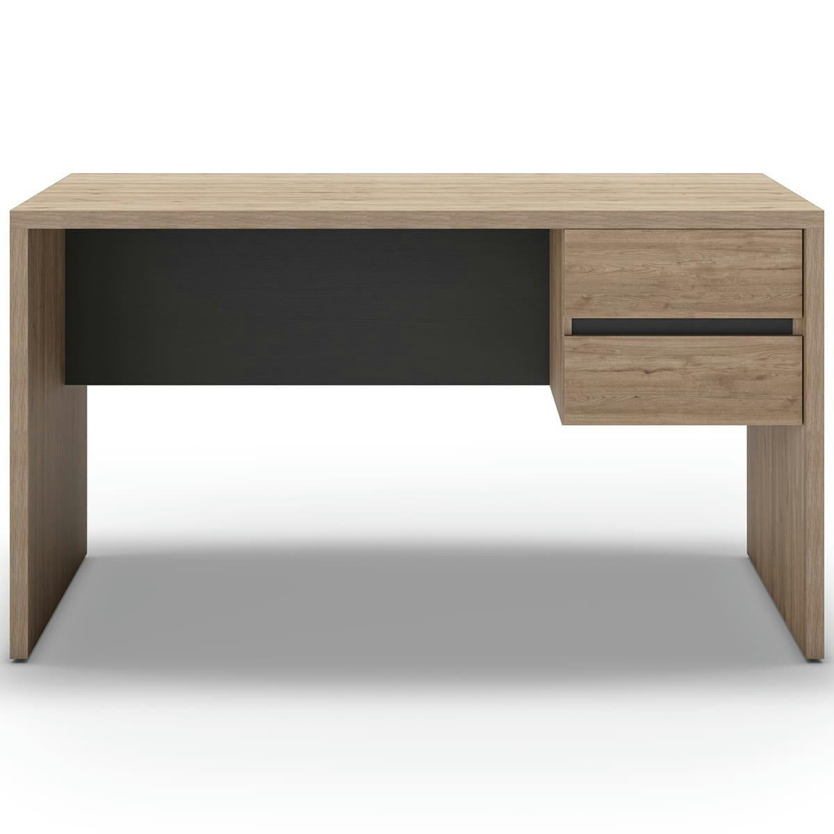 JESS - Bureau 2 tiroirs effet bois et noir 136 cm