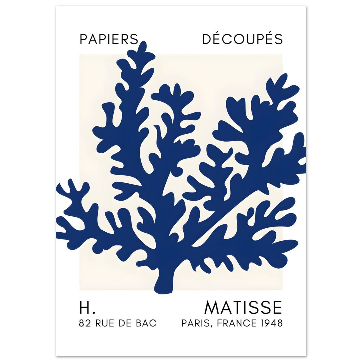 Artfulprints Poster Matisse – Aqua bloom navy blue II  - 50x70 cm - Blauw