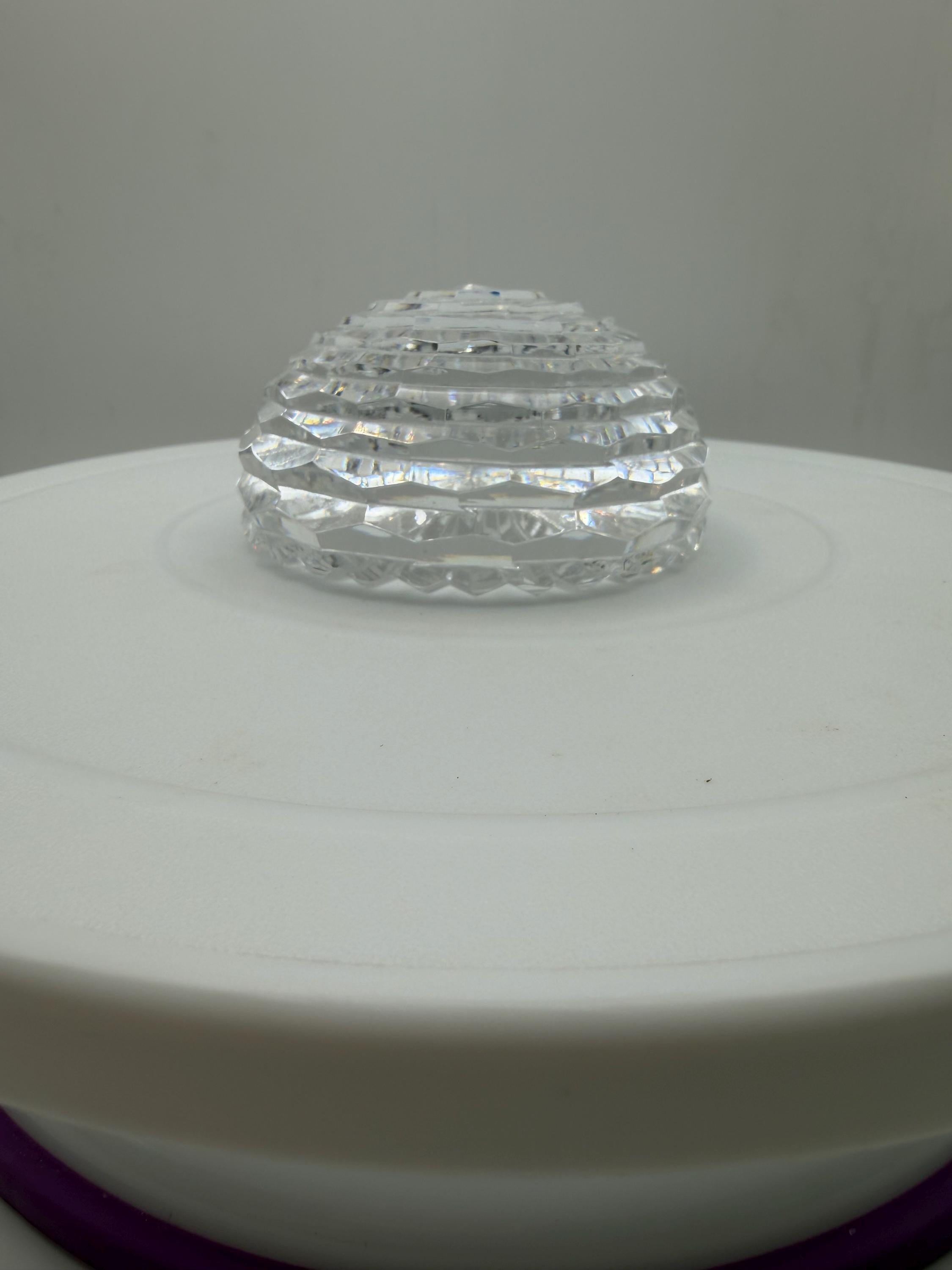Vintage Crystal Paperweight, Brilliant Faceted Glass Desk Decor, Geometric Cut Crystal Office Accent