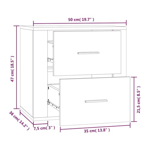 NNEVL Wall-mounted Bedside Cabinet Brown Oak 50x36x47 cm