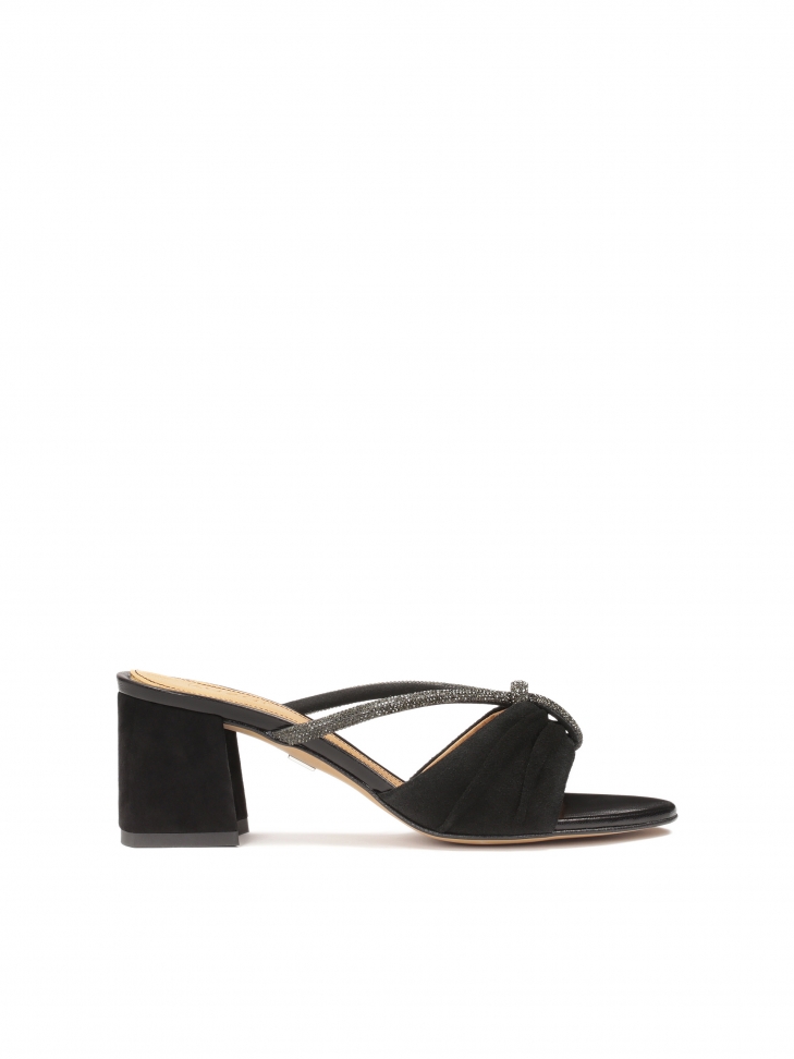 Elegant suede mules with shiny accents