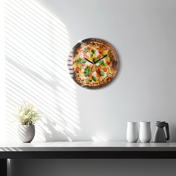 Nowoczesny szklany zegar ścienny Włoska pizza fi30