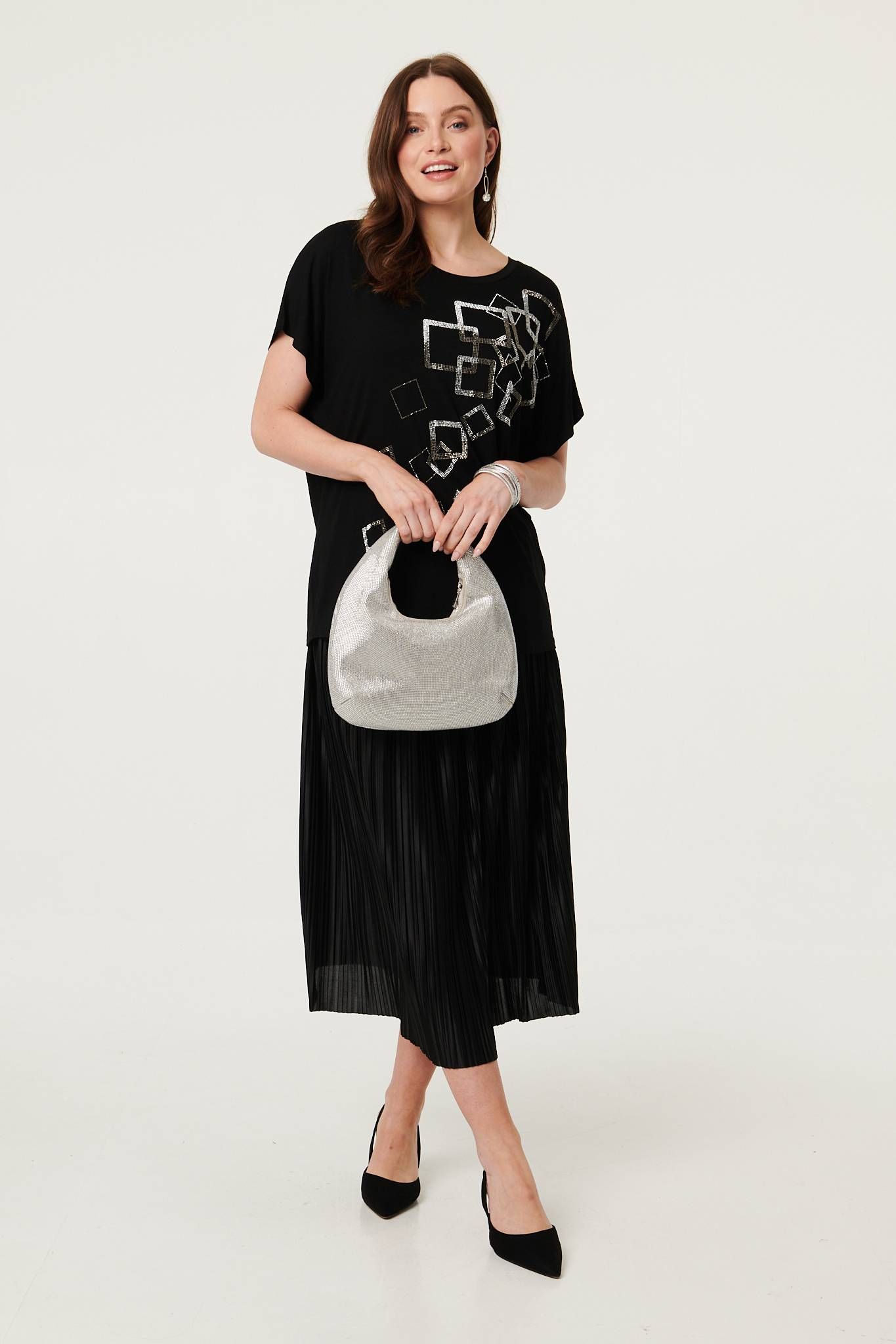 Izabel London Geo Print Sparkly Relaxed Top
