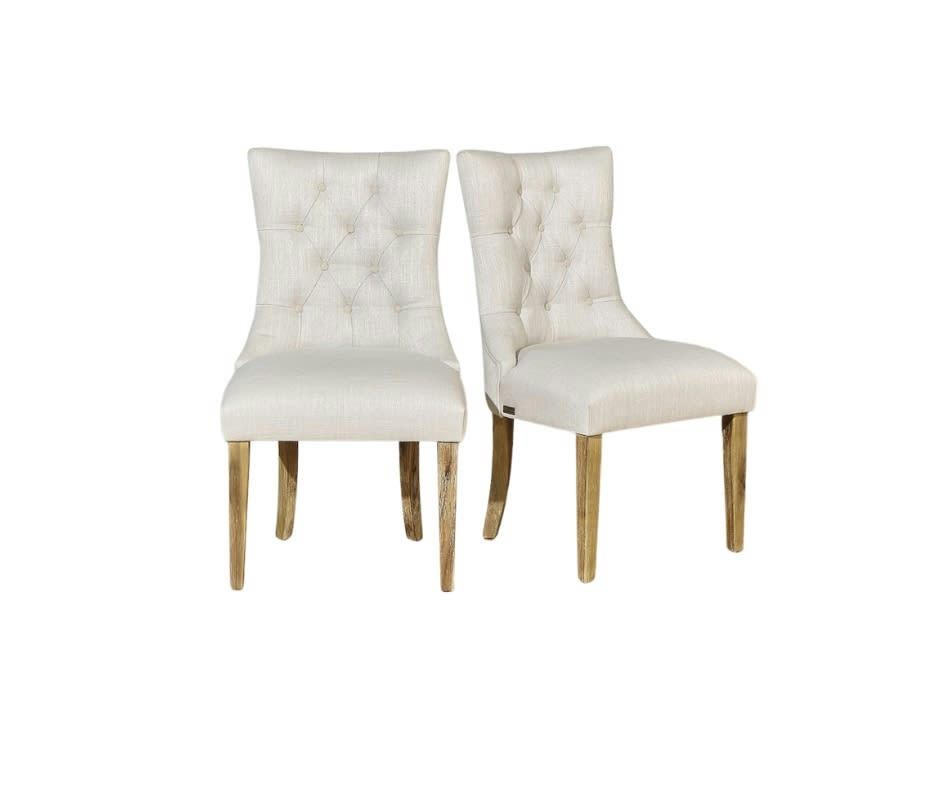 OPHELIA - Lot de 2 chaises capitonnées en tissu beige
