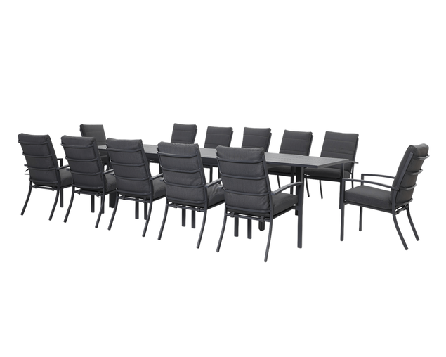 Jette 12 Seater Extension Dining Setting Bundle - Gunmetal Grey