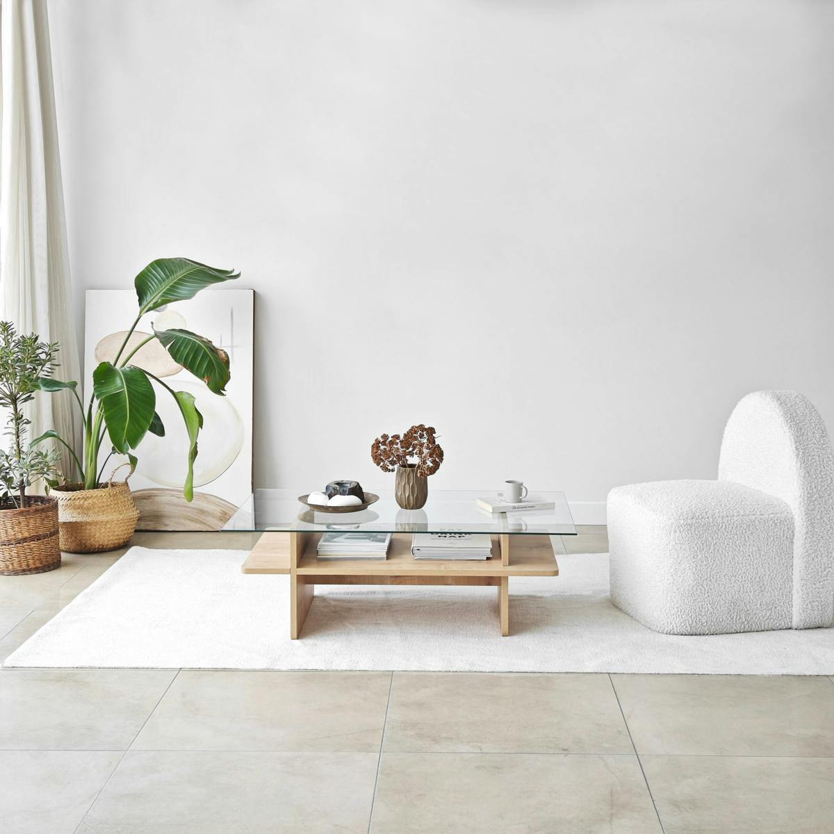Table basse design 2 plateaux, verre et effet bois SALTA