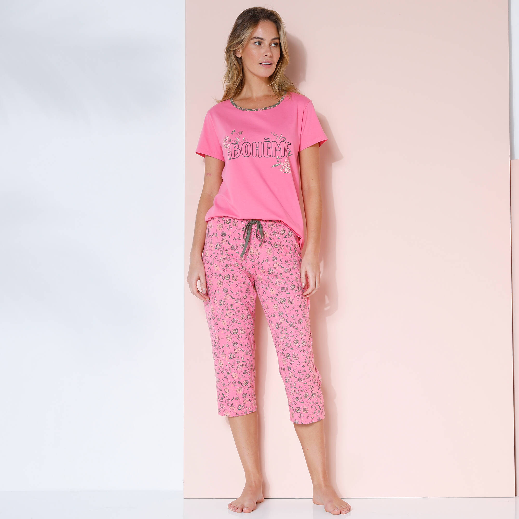 Pantacourt pyjama imprimé fleuri "Bohème"
