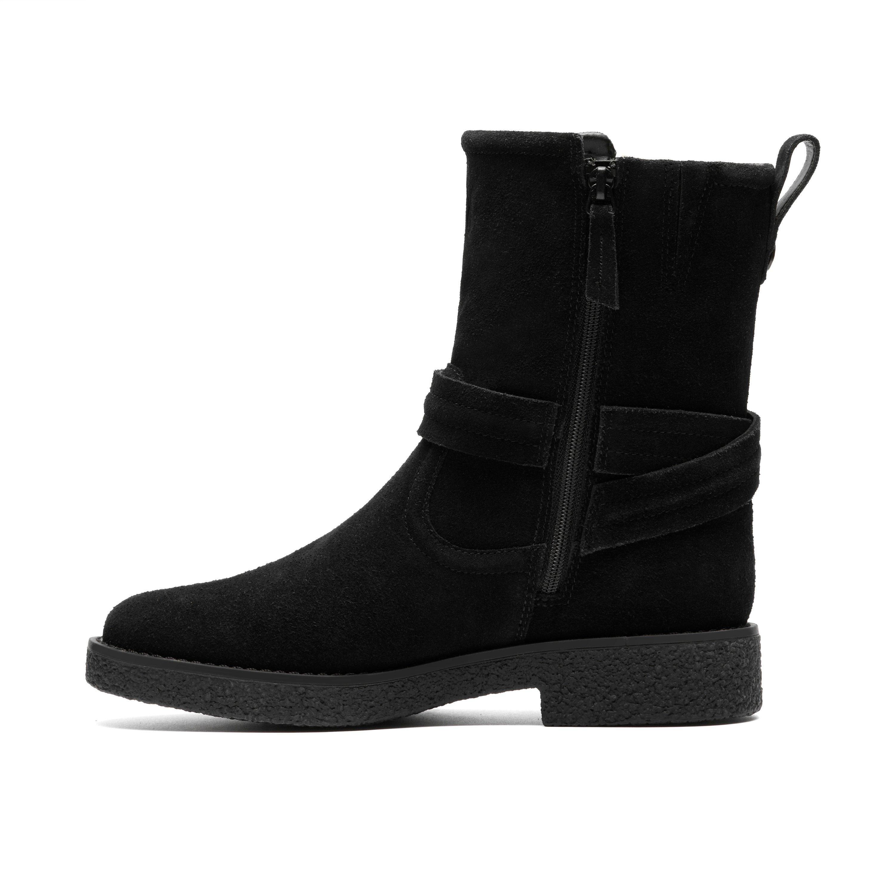 Clarks Nella Mid Black Suede Mid Calf Boots