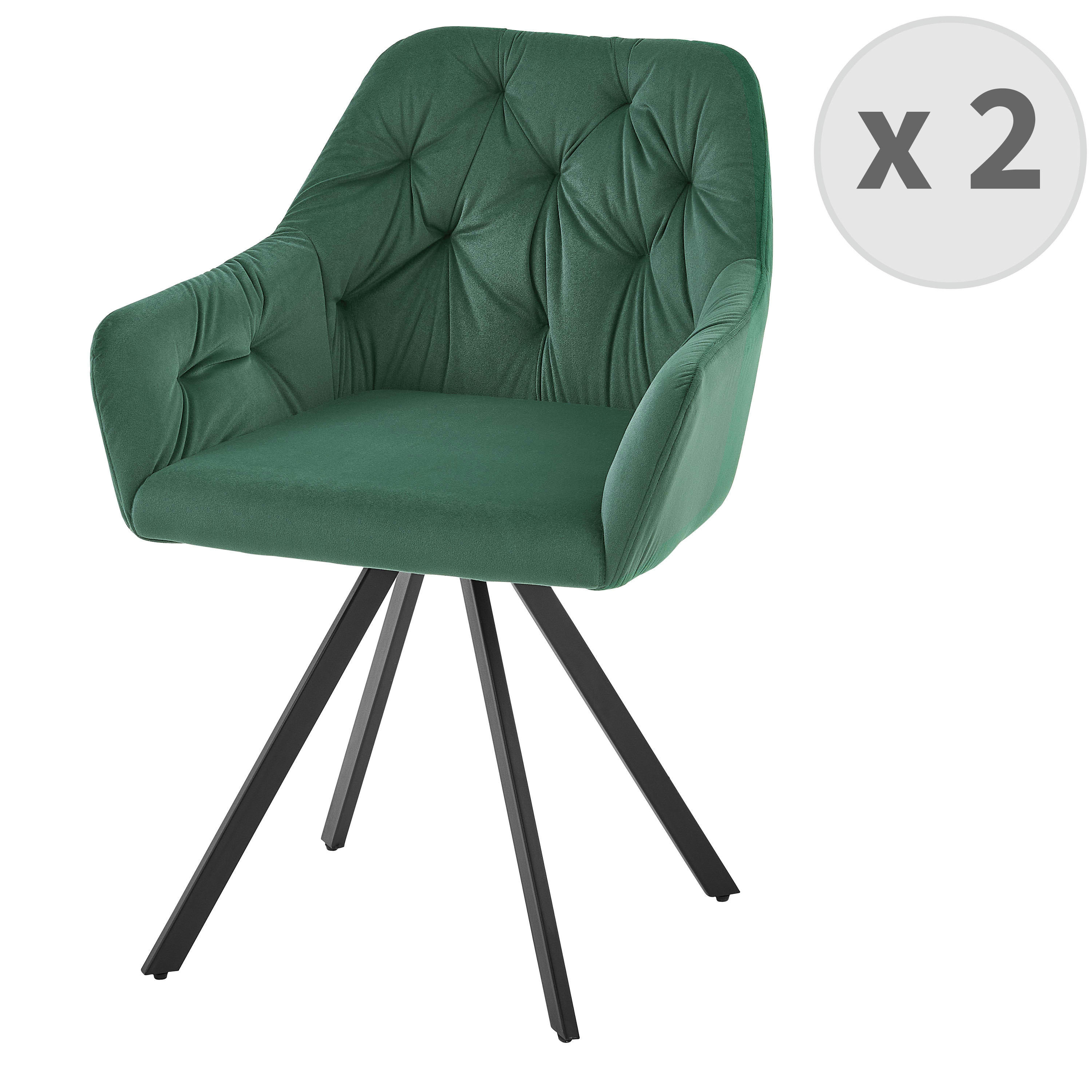 GORDON - Fauteuil de table en velours Vert Bouteille et métal noir (x2)