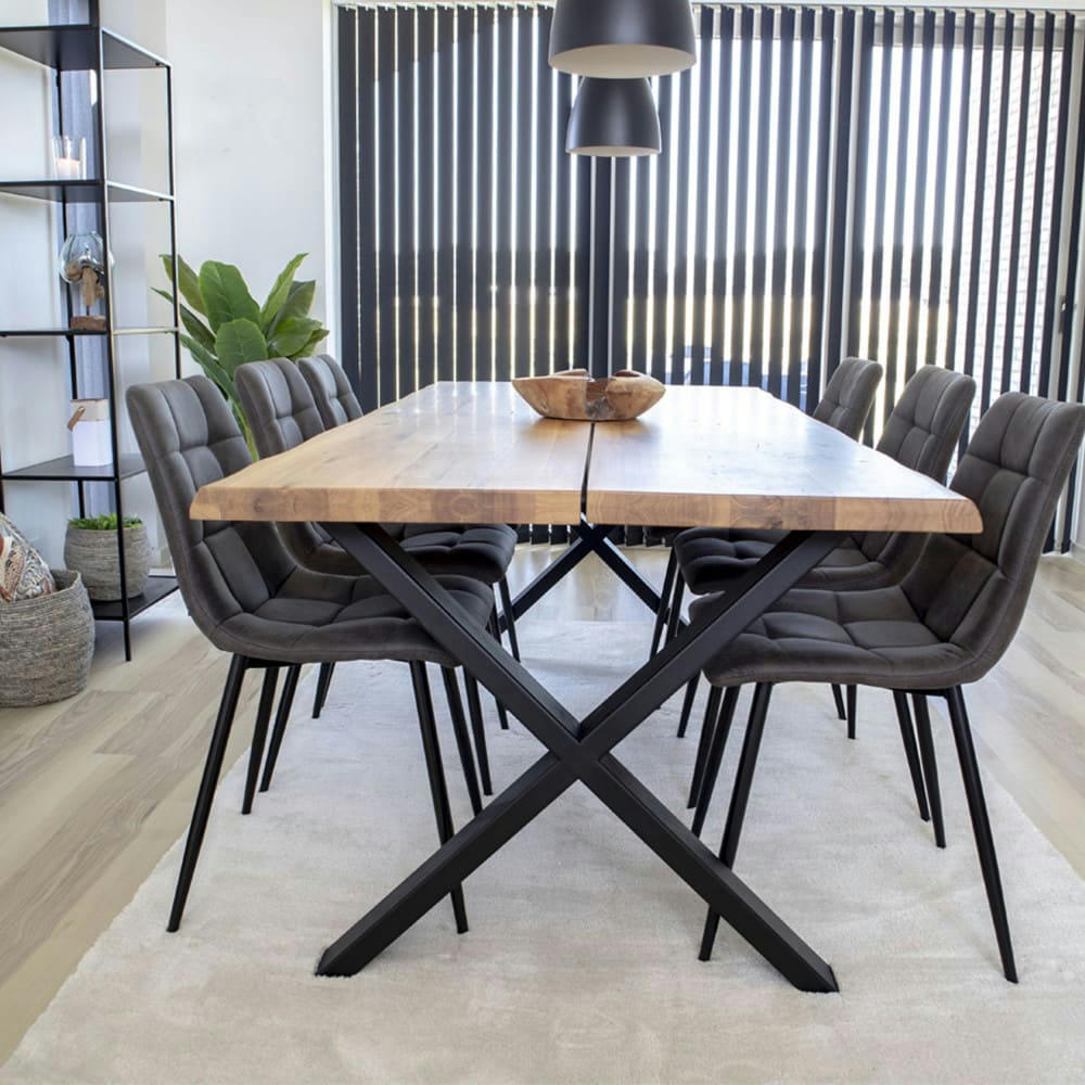 TOULON - Table à manger en bois et métal 200x95cm bois clair  et  noir