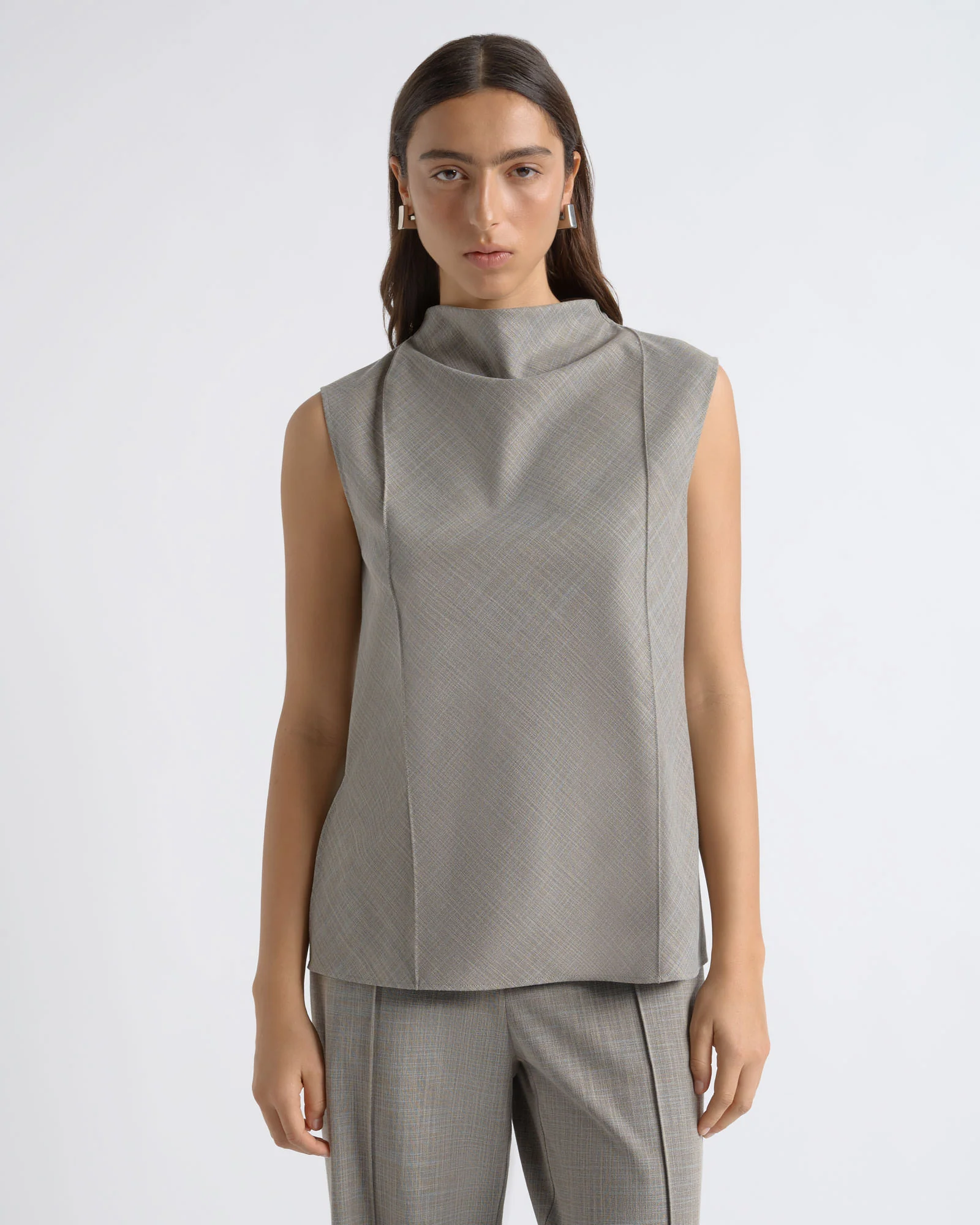 Drape Neck Pin Tuck Top