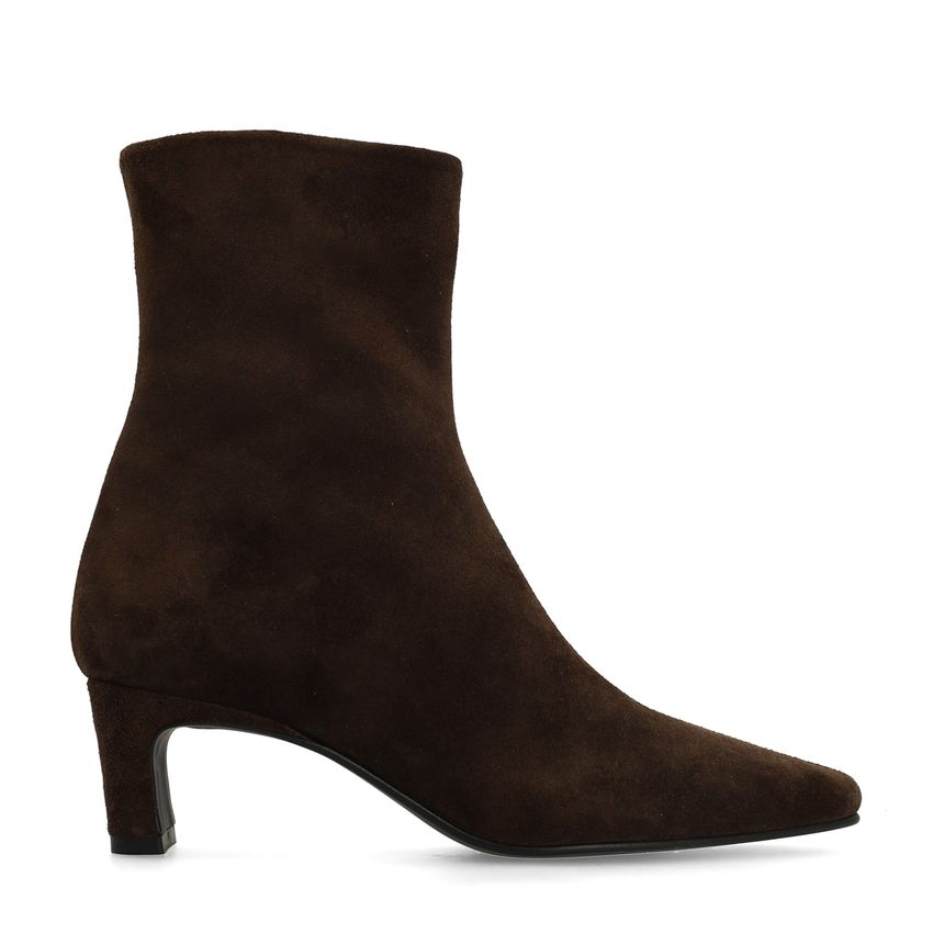 Manfield Bruine suède enkellaarsjes met hak