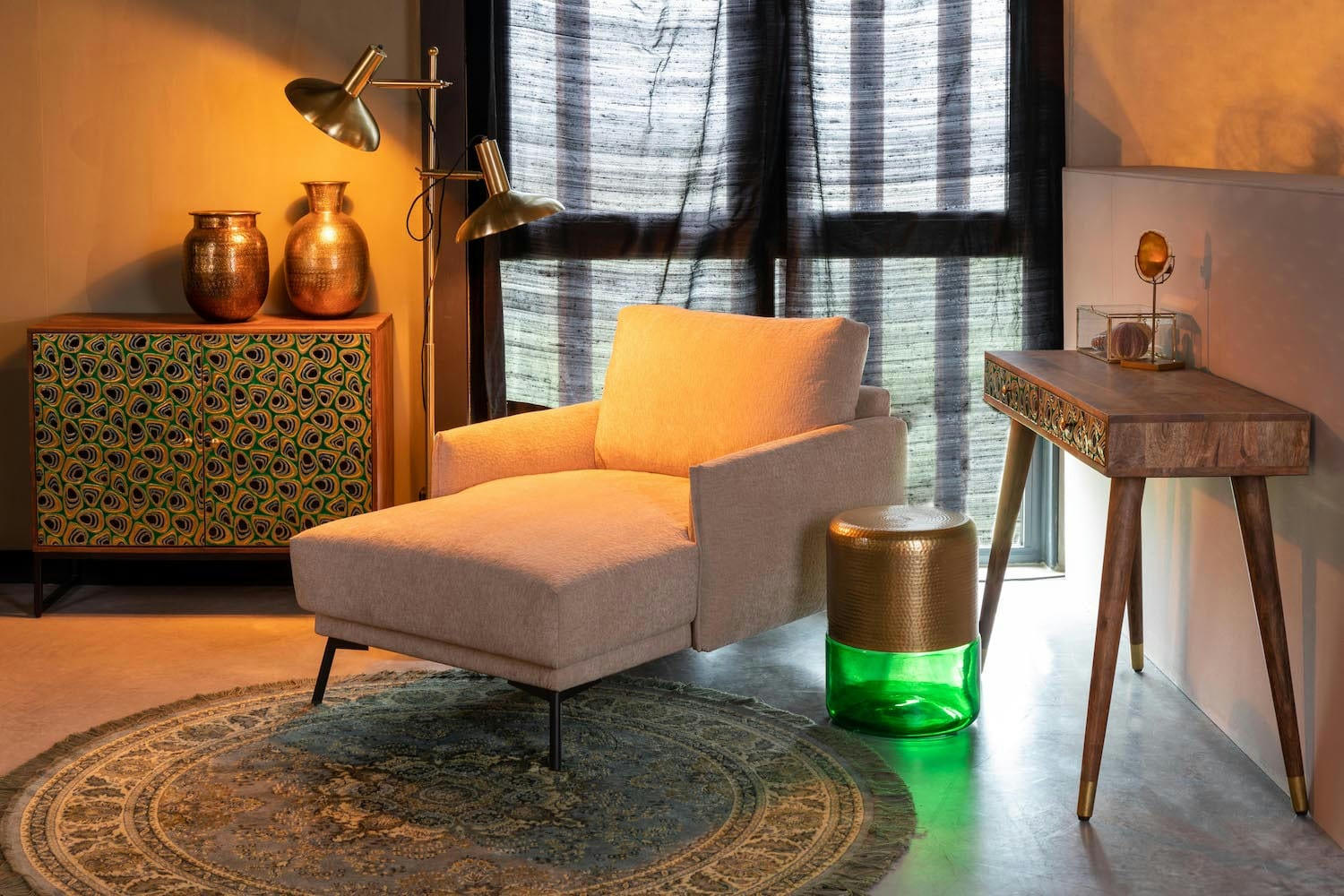 HARPER - Fauteuil lounge en tissu beige