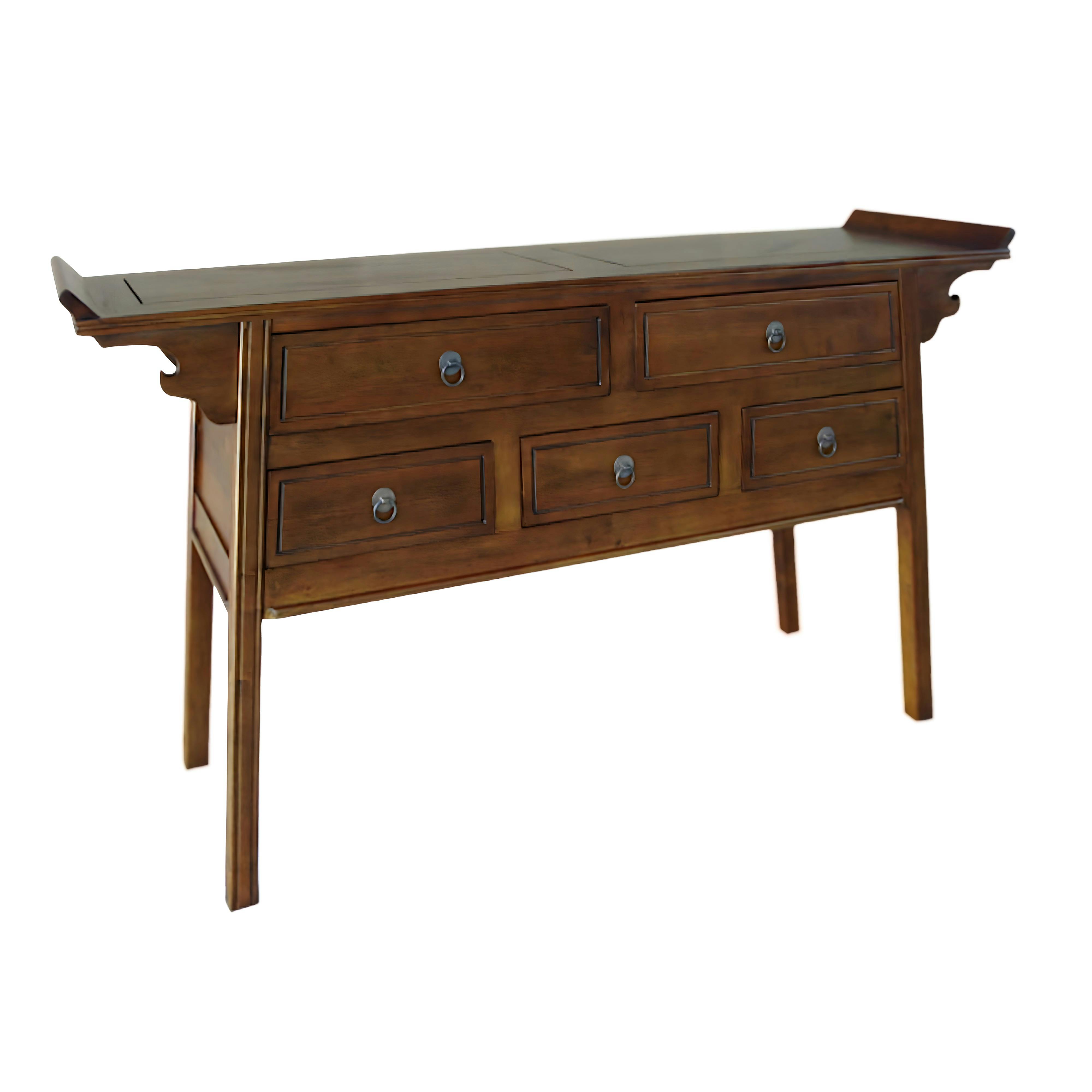 Console chinoise 5 tiroirs hévéa 170x50x89cm MAORI