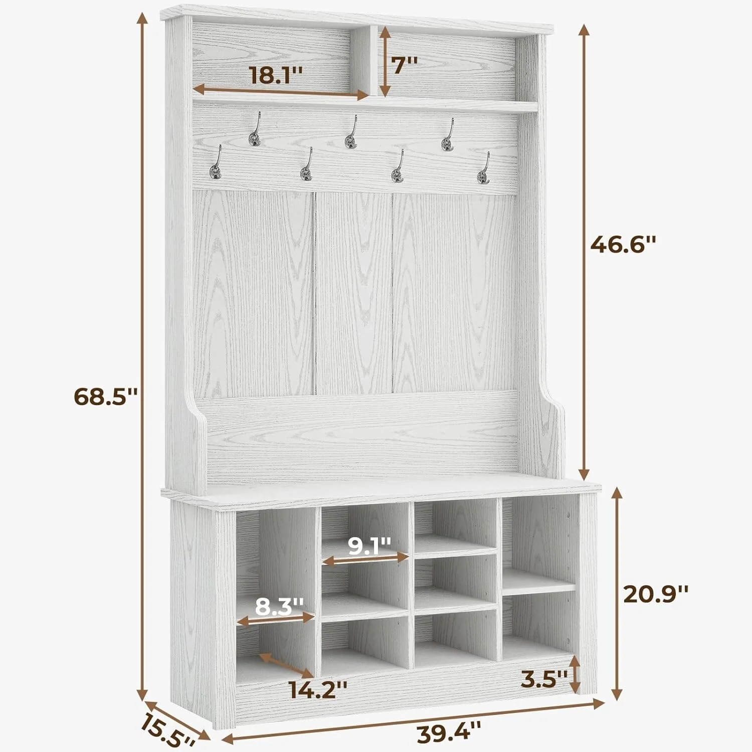 Hall Tree Storage Bench 3-in-1 Entryway Bench Coat Rack