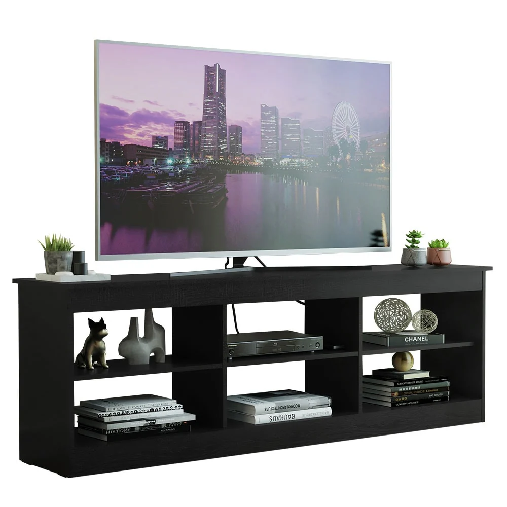 Madesa TV Stand Entertainment Center TV Bench with 6 Open Shelves Easy Cable Management for 65, 75 Inch - 71 inches