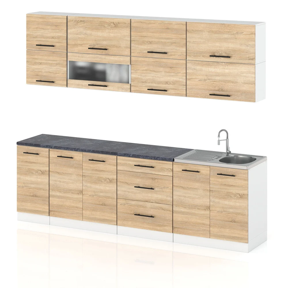 Meble kuchenne drewniane robo lux 2.6m modułowe dąb sonoma